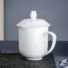 Taza de Té de Porcelana Blanca Personalizada con Tapa, Taza Cerámica para Conferencias de Oficina, Taza de Agua Individual, Impresión de Logo Personalizable Hueso