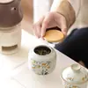 Pequeno Recipiente de Chá de Cerâmica Panda de 30g com Esmalte Cinza, Recipiente Portátil Selado para Armazenamento de Chá e Pó Aromático com Logo Personalizado