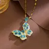 Collar con Colgante de Mariposa de Circonio Completo Estilo Coreano Cadena para Clavícula de Acero de Titanio para Mujer, Versátil, de Gama Alta, No se Desvanece, Joyería de Nicho