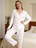 Primavera 2026 Nuevo Estampado Floral Elegante Lazo Manga Larga Dos Piezas Pijama Ropa de Casa que se Puede Usar Afuera