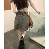 Falda de Mezclilla de Cintura Alta de Verano para Mujer Estilo Retro Chica Atrevida Adelgazante Diseño de Borlas Sentido de Diseño Falda de Cadera Falda Corta de Corte A Falda