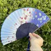Leque Dobrável Estilo Antigo Transfronteiriço para o Verão, Estilo Chinês, Hanfu, Cheongsam, Leque Pequeno Dobrável de Bambu Portátil para Mulheres