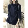 Camiseta de Manga Larga con Cuello Medio Derong para Mujer 2025 Otoño e Invierno Nueva Gruesa Holgada Talla Grande Camiseta Interior para Vestir