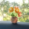 Flor de lana tejida a mano terminada para Amazon, maceta mini, decoración para consola central del interior del coche, regalo