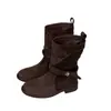 Botas de Moda: Botas de Tobillo Vaqueras con Tacón Grueso, Piel de Ante Retro Francesa, Hebilla de Cinturón, Punta Redonda, Caña Recta, Nueva Colección Otoño/Invierno 2026