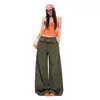 Calça Casual Feminina Nova de Verão com Design de Cintura de Renda, Cintura Alta, Perna Reta Solta, Caimento Versátil, Perna Larga, Comprimento no Chão