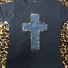 Verão 2026 Novas Tendências Europeias e Americanas Tops Estilo de Rua Personalizado Slim Fit Cruz de Strass Versátil Camiseta Top