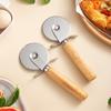 Cuchillo de rueda para pizza de acero inoxidable, mango de madera, cuchillo para pizza crujiente, cuchillo para panqueques, cuchillo de corte para hornear pizza y pasteles de un solo rodillo.