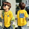 Camiseta de Algodão Puro com Listras e Manga Longa para Meninos Camada Base Roupa Íntima Infantil Tamanho Médio a Grande Camiseta Top para Usar por Cima Estilo Novo Primavera/Outono 2026