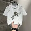 Camiseta Masculina de Verão de Seda Gelada de Manga Curta de Alta Qualidade Tendência da Moda Camiseta de Manga Meia-Manga Estilo Europeu Camiseta Masculina de Manga Curta Madura