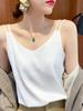 Camisola para mujer, prenda interior holgada exterior, negra, sin mangas, para primavera y verano, traje pequeño, camisa con base de seda morera