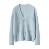 Cárdigan de Punto Hueco con Cuello en V de Doce Puntos Estilo Chanel Suéter de Cachemira para Mujer Suelto Casual Base de Lana Tejida