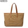 Bolso de mano informal para mujer, bandolera de lona impermeable con primera capa de piel auténtica, bolso de hombro de color liso, rebosante