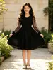 Vestido de Punto con Rayas Verticales de Color Sólido, Malla con Lunares y Patchwork, Manga Larga, para Adolescentes, Temporada de Primavera y Otoño, Moda para Dama