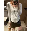 Moqie Estética de Temperamento Estilo Coreano Simple Versátil Cuello Cuadrado Hombro Normal Adelgazante Manga Larga Camiseta Capa Base MQ2023