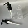 Botella de plástico transparente PET cuadrada de 60 ml con 24 dientes para aceite esencial con bomba de presión, botella de bomba de loción portátil, botella para aceite desmaquillante