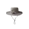 Chapéu de Pescador de Proteção Solar para Uso Externo no Verão com Aba Larga, Respirável UPF50+, Estilo Japonês com Cordão, Chapéu de Cowboy Ocidental