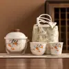 Juego de Té de Viaje Estilo Chino de Ceniza Herbal, Portátil y Almacenable, Una Tetera Dos Tazas, Preparación Rápida de Té, Regalo con Logo Personalizable