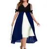 Nuevo transfronterizo de primavera y verano 2023 Amazon talla grande para mujer cuello en V costuras falso dos piezas manga irregular vestido