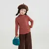 Camada Base Listrada de Bolinhas de Arroz Pegajoso Senlingji para Meninas, Camiseta Interna de Manga Longa com Gola Alta para Outono e Inverno