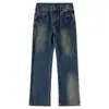 Jeans de mezclilla lavada estilo americano vintage para hombre, marca de moda de calle otoño, pierna recta holgada, pantalones largos casuales geniales desgastados