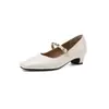 Sapatos Casuais de Novo Estilo com Salto Médio Bloco, Boca Rasa Simples, Sapatos de Princesa com Tira Única e Tachas, Tamanho 33-43