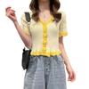 Camiseta Manga Curta Borda Ondulada Roxa Estilo Transfronteiriço Feminina Verão Novo Estilo Coreano Estilo Ocidental Cardigã Curto Fino Top Curto
