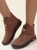 TEMU Transfronterizo Nuevo Invierno Talla Grande Comercio Exterior Zapatos de Mujer con Cordones Punta Redonda Velcro Felpa Cálido Interior Botines Mujer