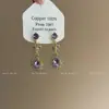 Indústria Pesada Luxo Leve Alto Padrão Pingente Roxo Gota d'Água Clipe de Orelha Sem Furos na Orelha Moda Doce Brinco Laço com Diamante Feminino