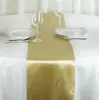 Camino de mesa de satén de seda con dobladillo de alta densidad, mantel de satén para decoración de bodas, camino de mesa estilo europeo de satén de seda dorado, venta al por mayor desde el fabricante
