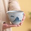 Taza de feria azul pintada a mano antigua, paisaje, cerámica, para el hogar, distribución de té, taza pública, taza de feria, mar de té, distribución de té, juego de té