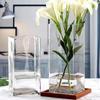 Lujo Ligero Sencillo Rico Bambú Botella de Vidrio Transparente Cuadrada Extra Grande Botella para Subir Agua Decoración Sala de Estar Moderna Arreglo de Flores