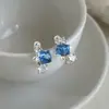 Pendientes de Azúcar Azul Súper Brillantes, Pendientes de Perla de Alta Gama y Lujosos para Mujer, Pendientes Únicos en Forma de C