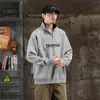 Ropa de Otoño e Invierno Bloques de Color de Gama Alta Estilo Retro Americano Cuello Solapa Media Cremallera Falso Dos Piezas Camisa Polo Superior Sudadera Chaqueta para Hombre Hombre