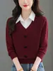 Moda Femenina Nueva Otoño 2026 Suéter de Punto de Manga Larga con Diseño Falso de Dos Piezas, Top Reductor de Edad Primavera y Otoño, Capa Base