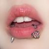 Anillo de labios con forma de pétalo de flor y dientes internos de tres colores, con diamantes y circonitas, joyería con perforaciones, de acero de titanio, nuevo, dulce y genial.