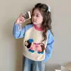Suéter grosso para meninas para outono e inverno de 2025, novo suéter de tricô estiloso para crianças, roupa de inverno, blusa de desenho animado para bebês meninas