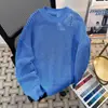 Suéter Azul de Punto Calado Unisex Primavera y Otoño Nuevo Estilo Perezoso Holgado Cuello Redondo Delgado Protección Solar Cárdigan