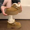 Sapatos Birkenstock com Sola Grossa, Aumentadores de Altura, Aveludados por Dentro, Espessos, Totalmente Fechados, Femininos, Novo Estilo 2026, Sapatos de Algodão com Pelo para Inverno, Botas de Neve, Mocassins