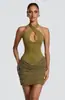 Comercio Exterior Transfronterizo Verano 2026 Nuevo Estilo Europeo y Americano Vestido Bodycon Cruzado con Cuello Halter Hueco Patchwork Lentejuelas Fruncido