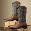 Botas de Vaquero Occidentales para Hombre Talla Grande Cremallera Media Caña Botas de Piel Bordadas Botas Retro de Caballero Estilo Británico Botas de Piel Botas de Trabajo