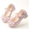 Zapatos de Princesa para Niñas Zapatos de Tacón Alto Individuales para Niños Zapatos de Cuero para Actuación en Escenario Niños Medianos y Grandes Versátiles Plata Formal Zapatos de Cristal