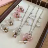 Set de Joyería de Colgante de Corazón de Resina de Circonita Súper Brillante con Oso de Peluche y Perlas, Joyería de Diseño Lindo Estilo Nicho
