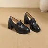 Zapatos de tacón alto silenciosos de 7 cm, mocasines retro de tacón grueso, zapatos de vestir para ir al trabajo, zapatos de cuero de camelia negra, zapatos Mary Jane