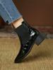 Botines Chelsea Cortos Retro de Charol con Estampado de Piedra para Mujer 2026 Otoño e Invierno Nuevo Estilo Británico Redondos de Punta Gruesa con Tacón Grueso Elásticos Tipo Martin