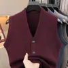 Chaleco engrosado de otoño e invierno para hombres de mediana edad y ancianos, suéter de punto sin mangas para ancianos