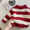 Suéter Infantil 2026 Otoño/Invierno Niños y Niñas Año Nuevo Cálido Tejido de Punto Bebé Rayado Grueso Tejido Superior