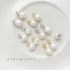 Perlas de Agua Dulce Naturales Chapadas en Oro de 18 Quilates, Cuentas Blancas en Forma de Botón, Colgantes para Manualidades Hechas a Mano con Cuentas en Forma de Gota Pequeña