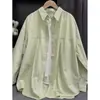 Camisa de algodón puro de color liso para mujer, prenda exterior de primavera y otoño, holgada, informal, adelgazante, combinable con todo, con protección solar, chaqueta.
