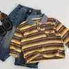 Camiseta Infantil Maibao 2026 Outono Nova Estilo Coreano Infantil Listrada POLO Versátil Menino Primavera Outono Top Classe A